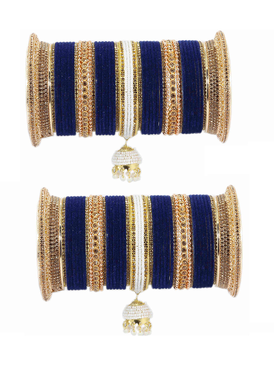 

ZULKA Set of 82 Metal with Base Metal and Zircon Gemstone with Pearls Studded Kaleere Type Latkan, Peach