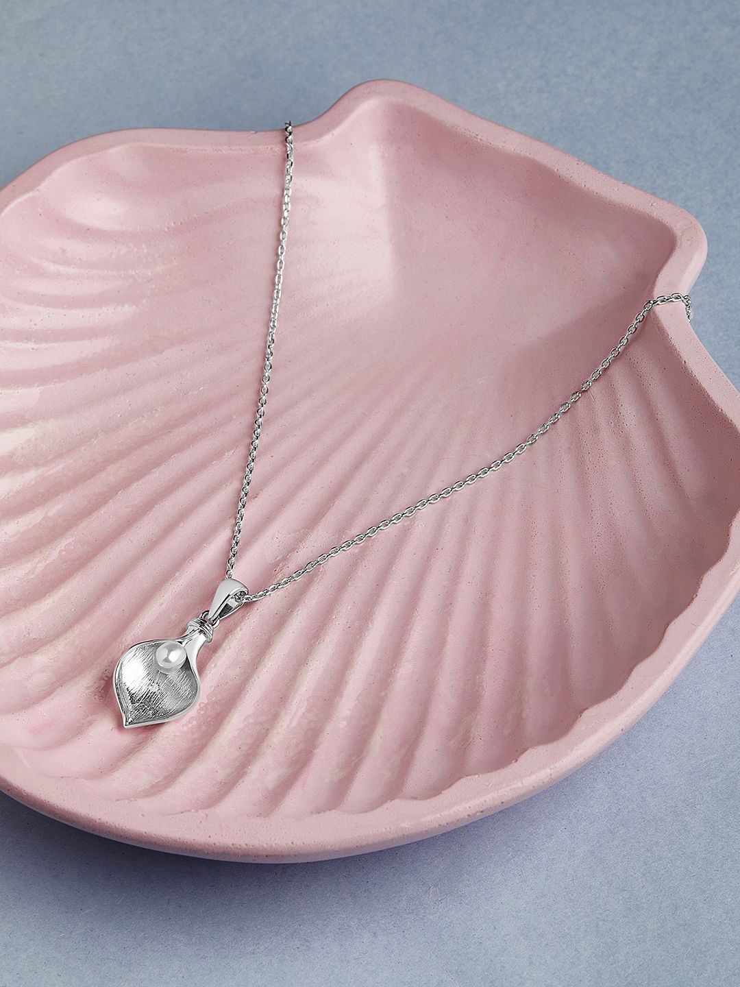 

Mia by Tanishq Alluring Pearl 925 Sterling Silver-Plated Beaded Pendant With Chain