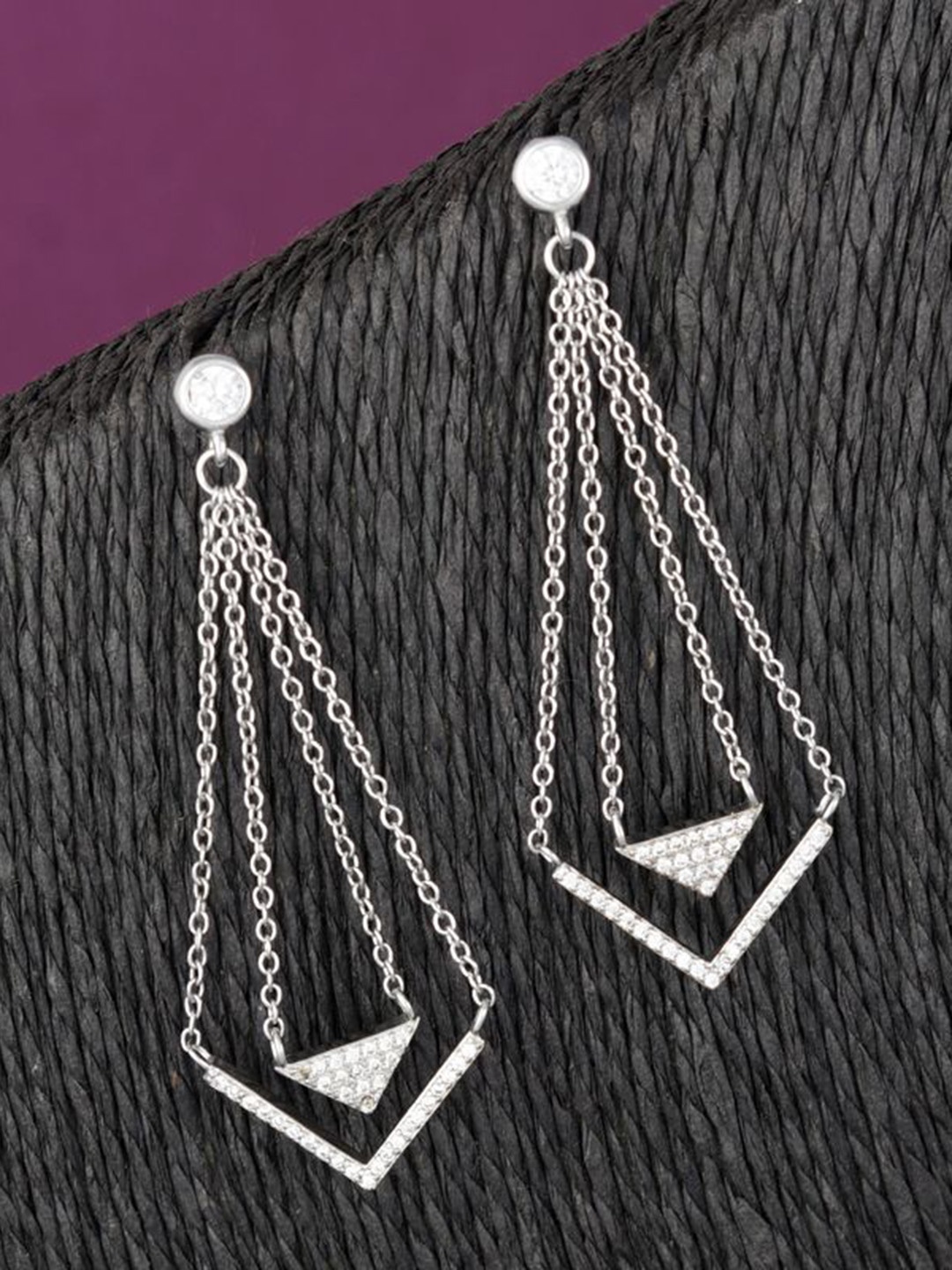 

Tuanz Silver Jewelry 925 Sterling Silver Rhodium-Plated Oxidised Geometric Drop Earrings