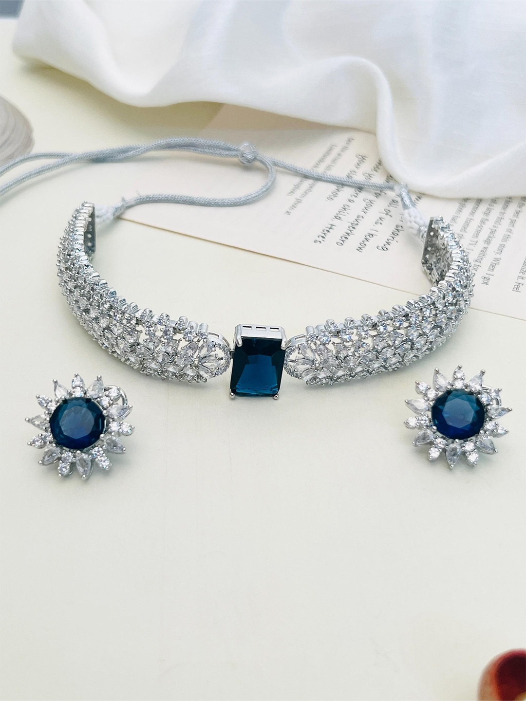 

ABDESIGNS Enchanting Silver-Plated American Diamond-Studded Jewellery Set