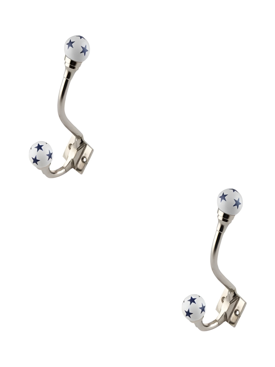 

IndianShelf White & Blue 2 Pieces Star Printed Ceramic Wall Hooks