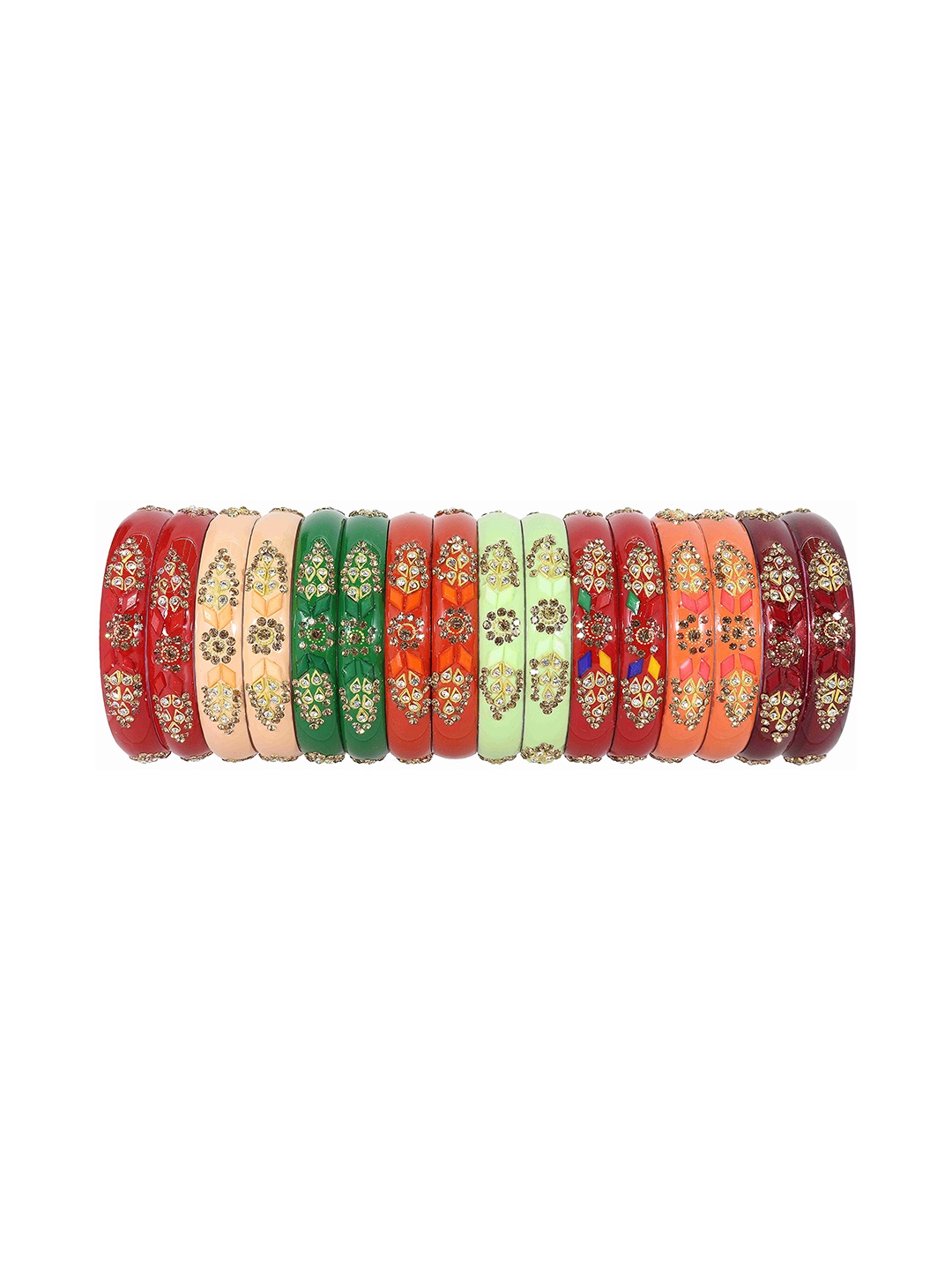 

ZULKA Set of 16 Acrylic (Plastic) With Zircon Gemstone Kada, Multi