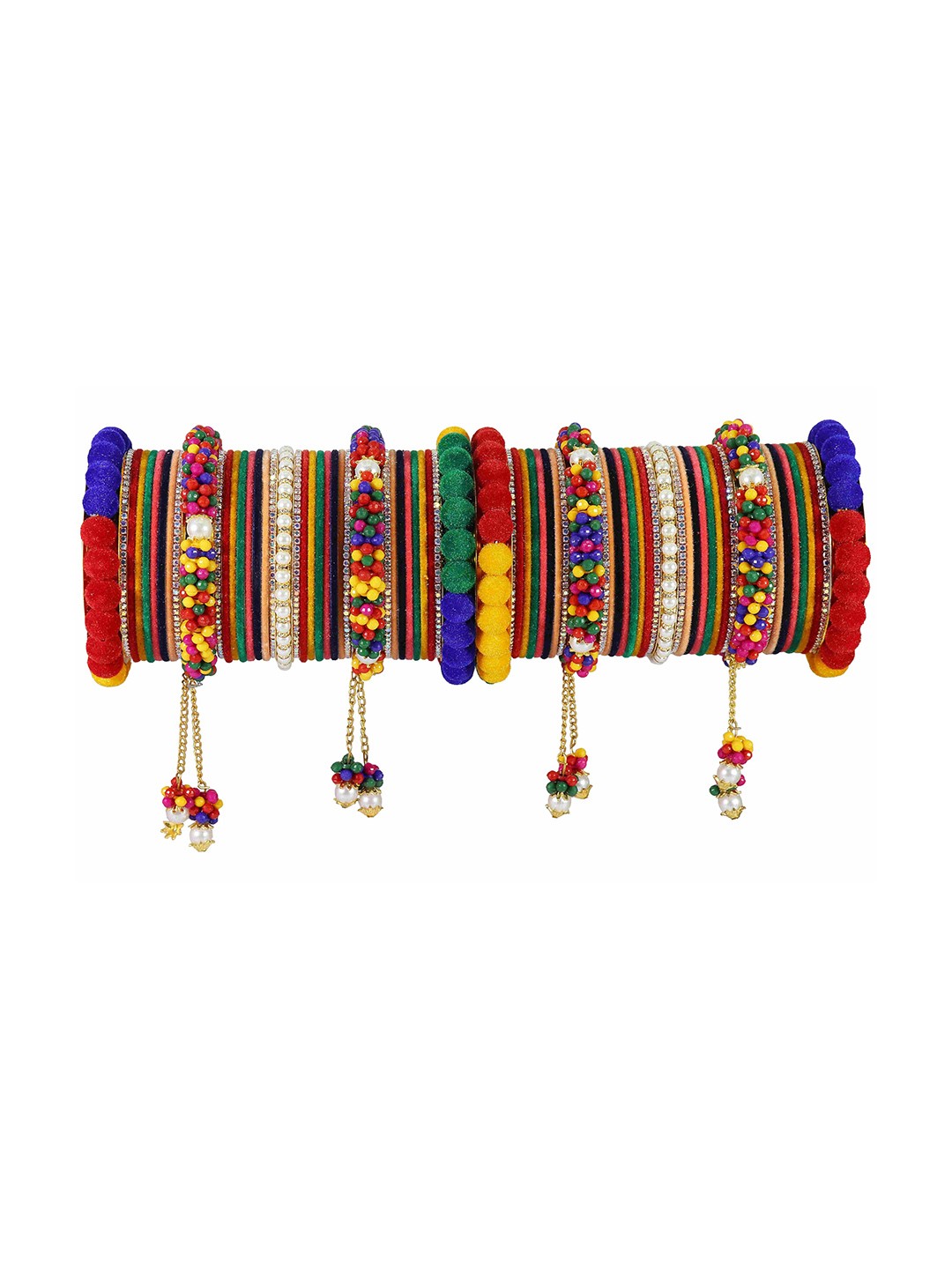 

ZULKA Set Of 26 Bangles Non-Precious Metal Zircon Gemstone Latkan Bangle, Black
