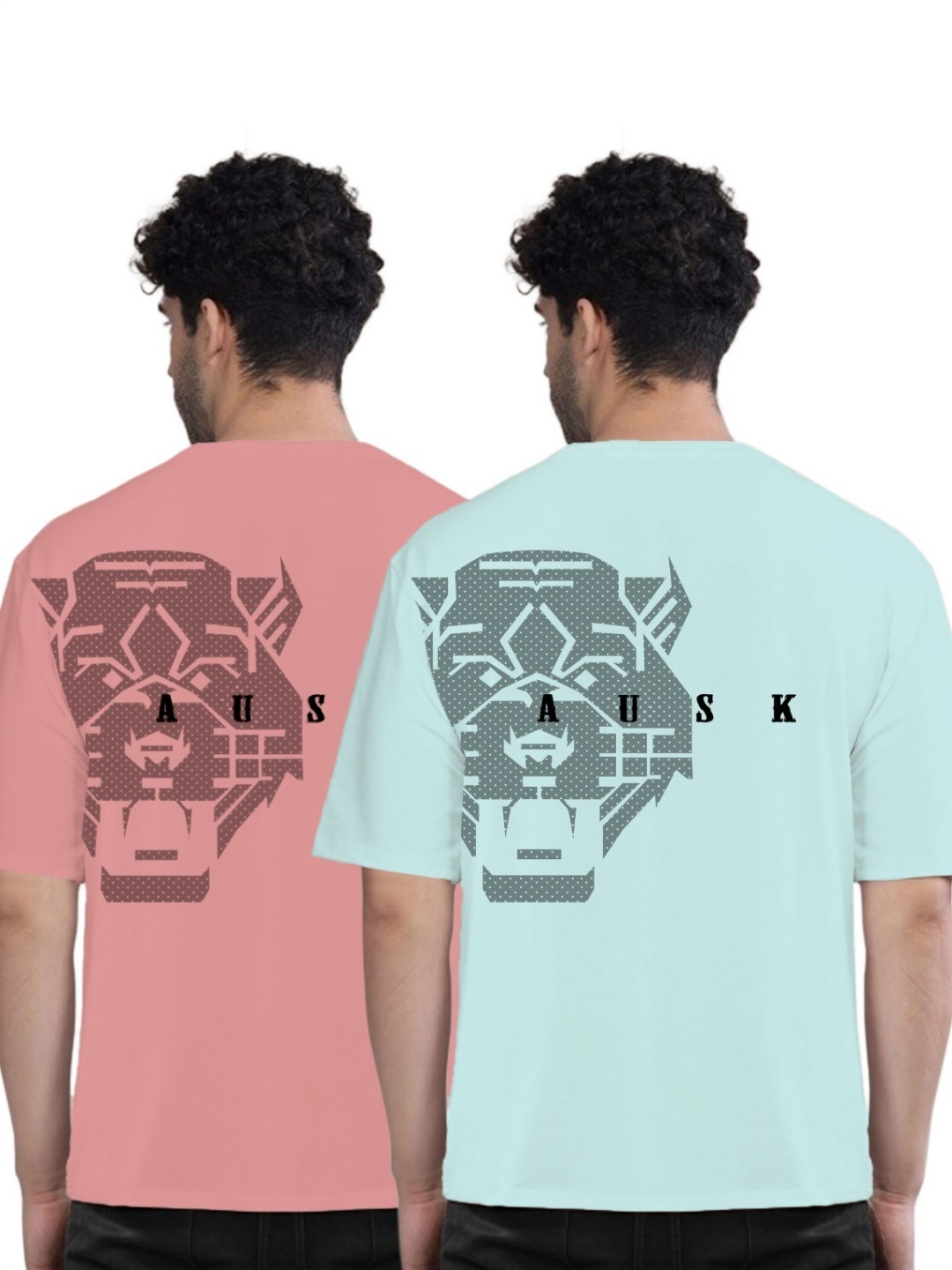 

AUSK Men Pack Of 2 Graphic Printed Round Neck Cotton Oversized T-shirts, Peach