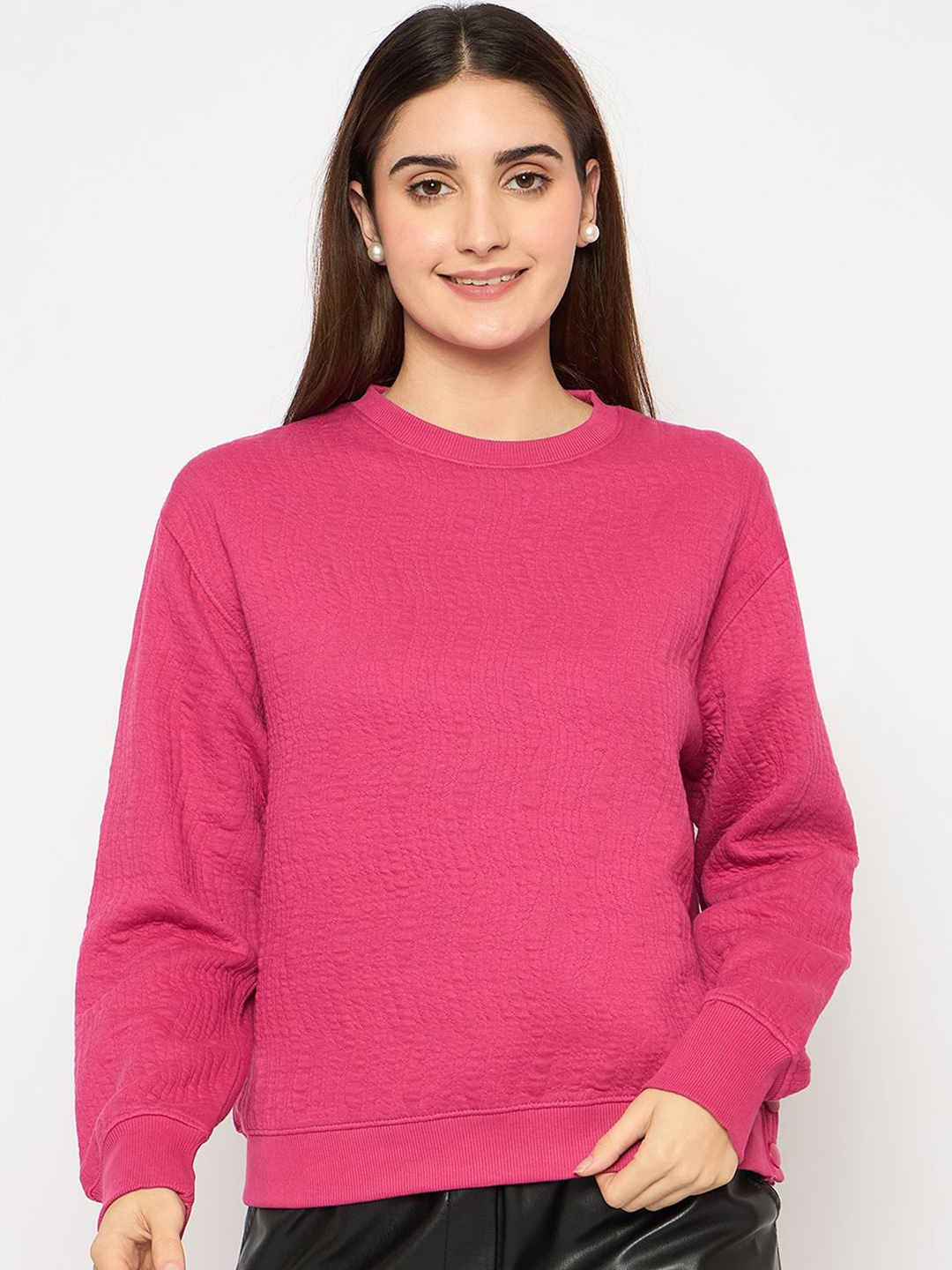 

Madame Women Round Neck Pullover Sweatshirt, Pink