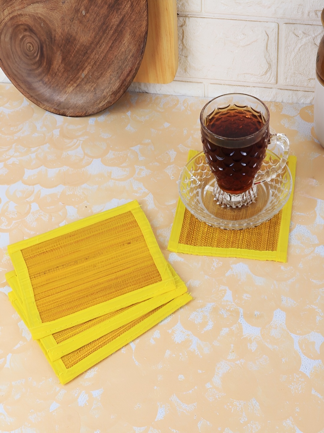 

Silpakarman Yellow & Brown 4 Pieces Bamboo Square Coasters