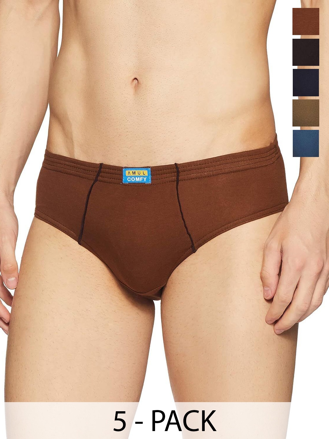 

AMUL COMFY Men Pack Of 5 Cotton Mid-Rise Basic Briefs-Comfy-Brief-IE-5-105, Brown