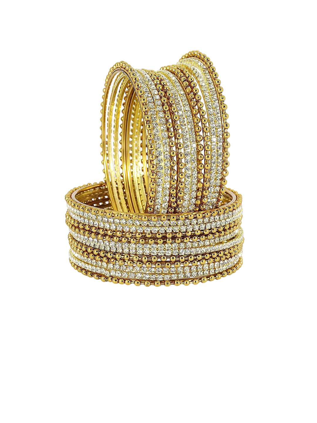 

Set of 4 Non-Precious Metal Base Linked with Bracelet Bells Ball Chain Bangles, Gold
