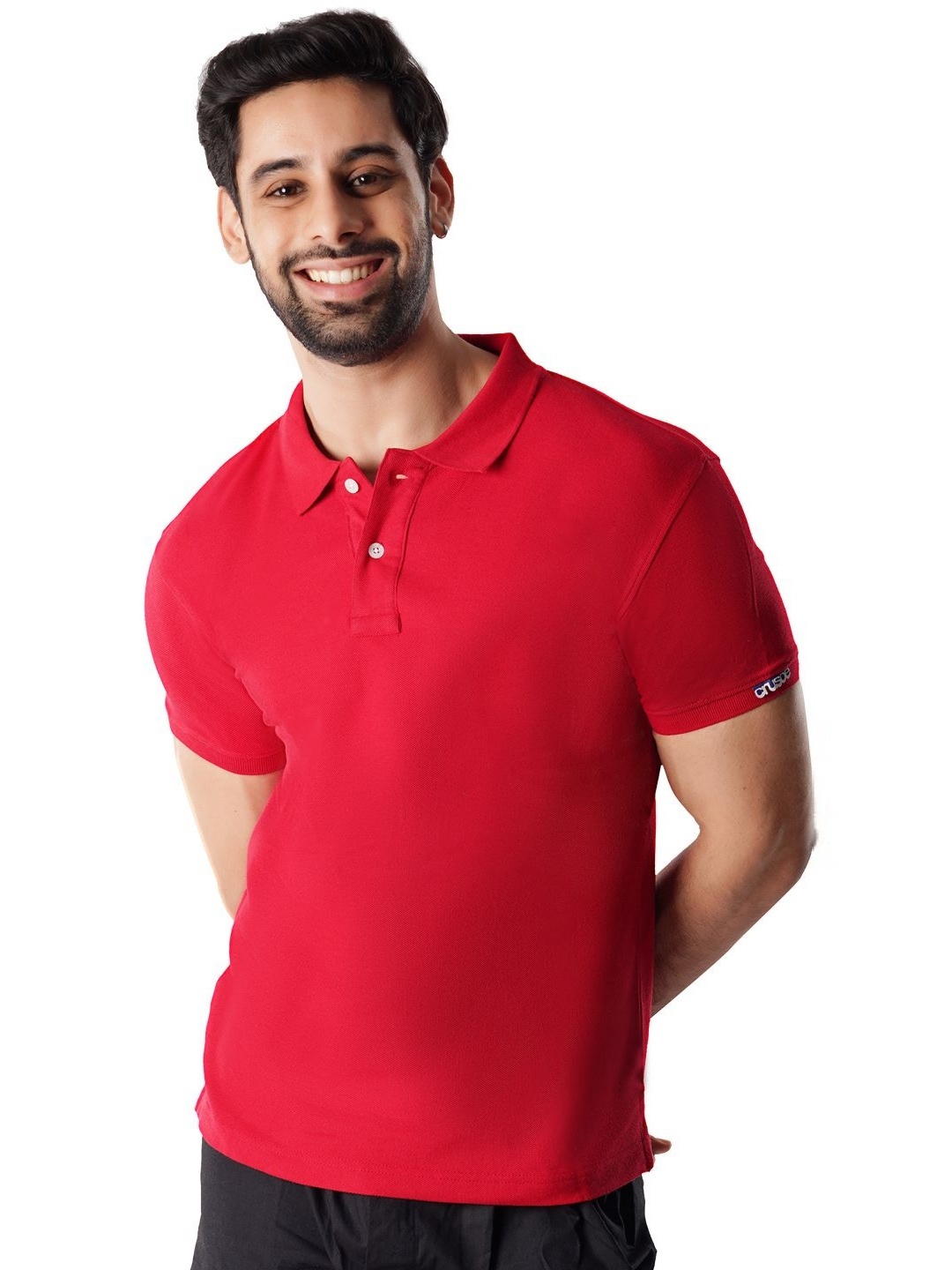 

Crusoe Men Solid Polo Collar Cotton T-shirt, Coral
