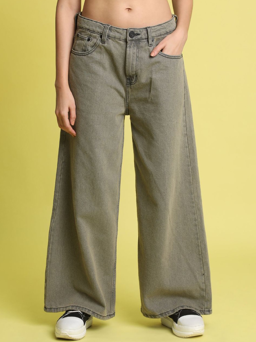 

Bene Kleed Women Cotton Clean Look Wide Leg Tinted Jeans, Charcoal