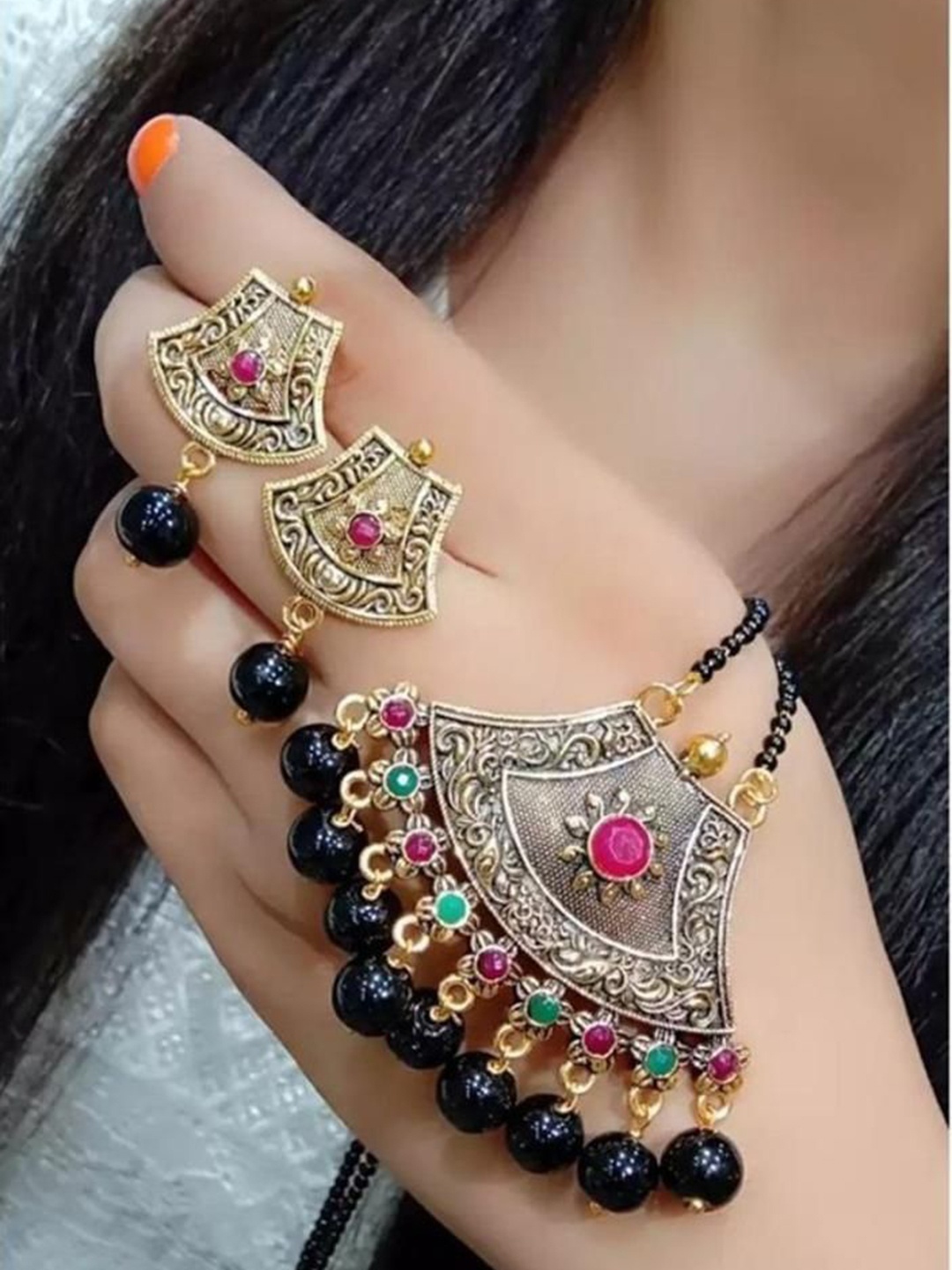 

SUNHARI Gold-Plated Mangalsutra Jewellery Set, Black