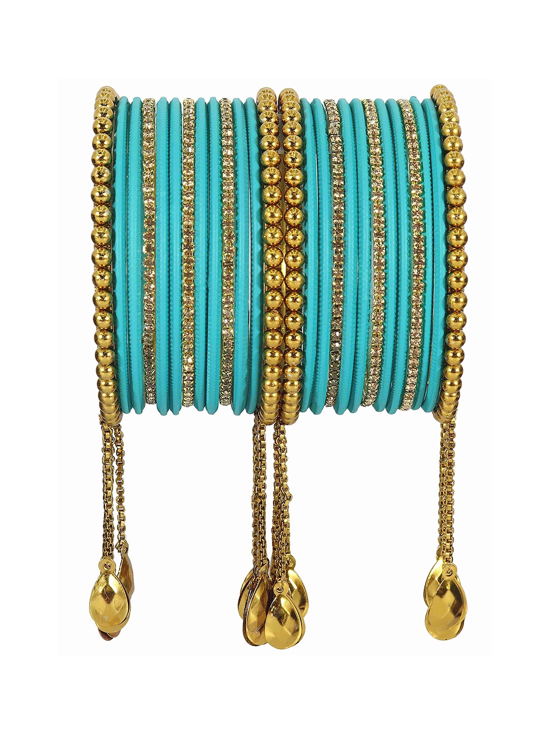 

ZULKA Set Of 26 Bangles Non-Precious Metal Zircon Gemstone Latkan Bangle, Green