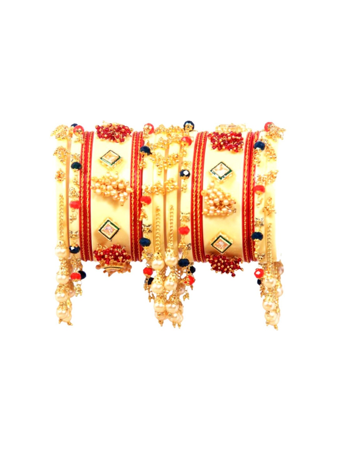 

Align Set Of 2 Stone-Studded & Beaded Chuda Bangles, Gold