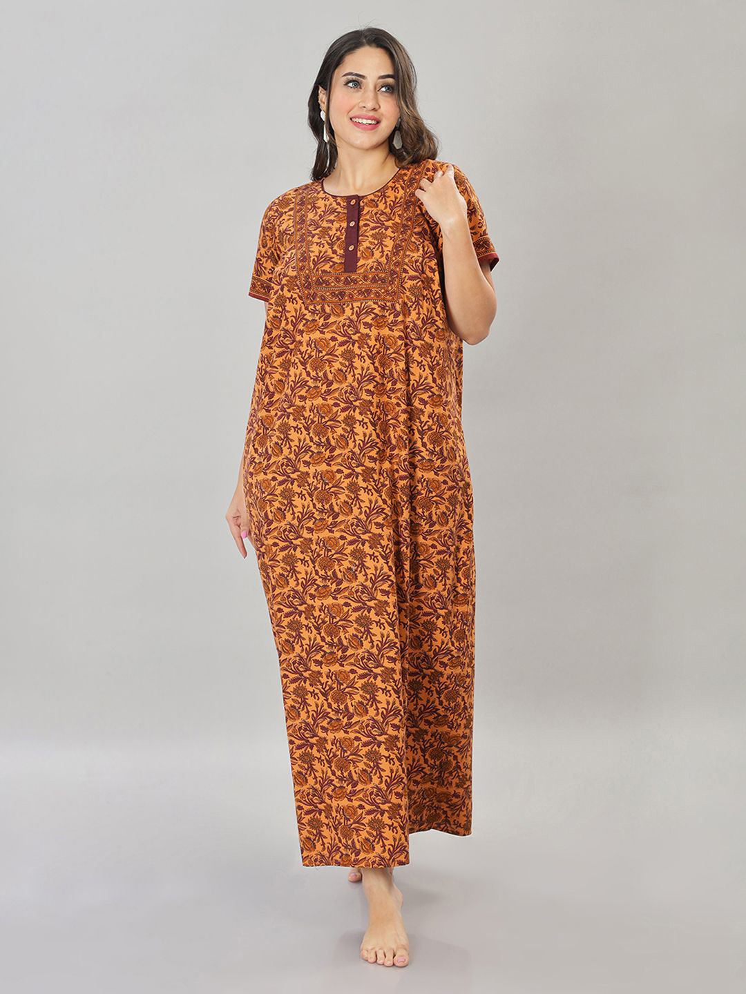 

NAIDU HALL Women Floral Printed Maxi Nightdress, Brown