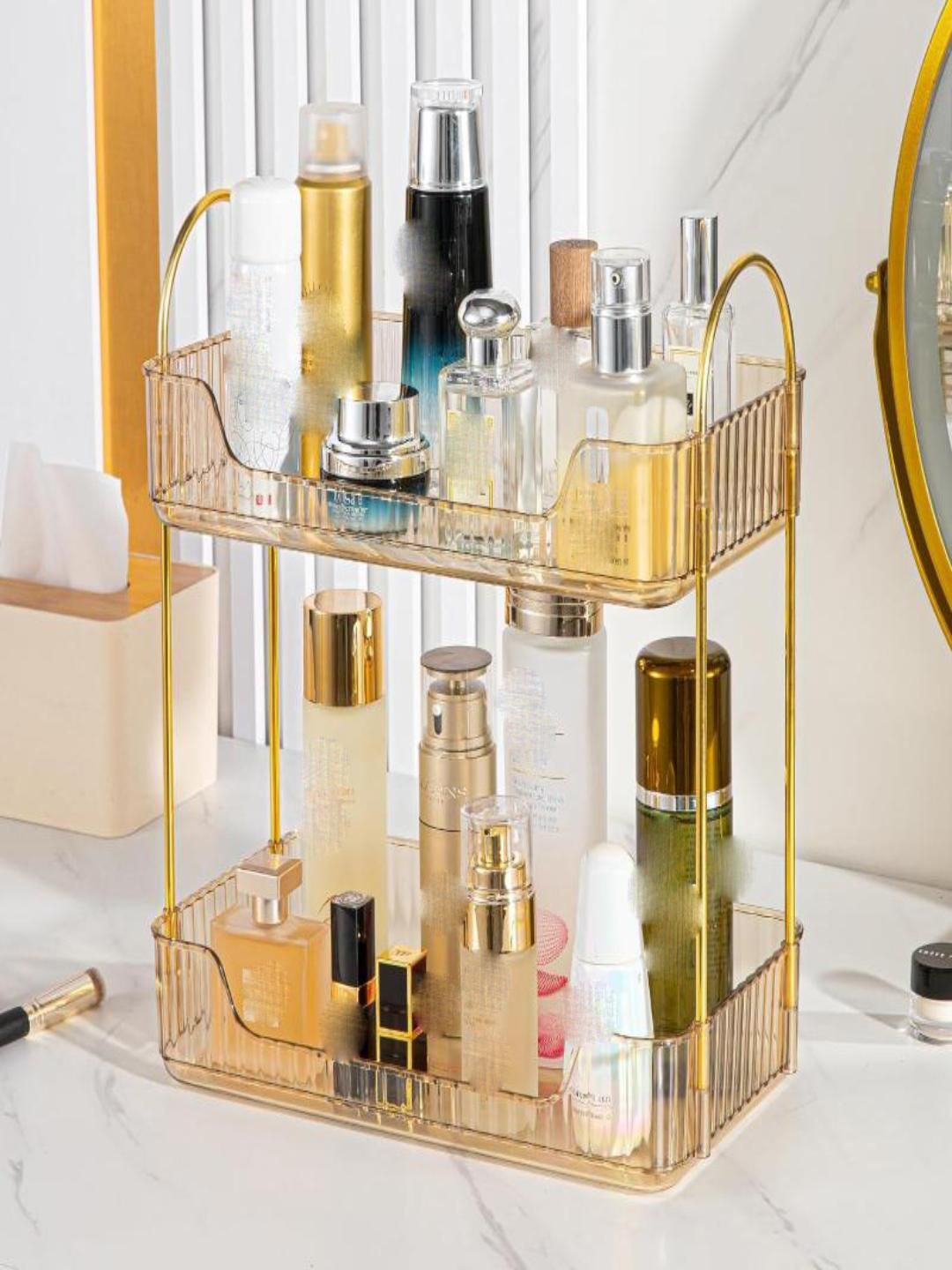 

Mason Home Brown Textured Two Tier Makeup Organisers