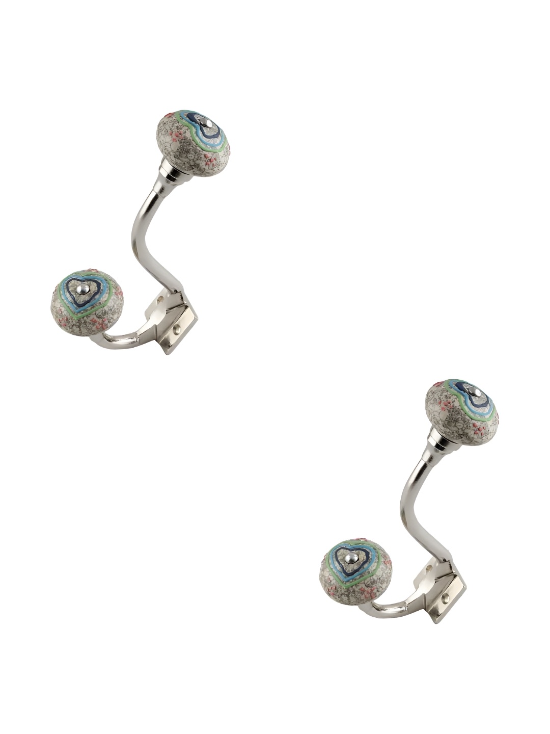 

IndianShelf Blue 2 Pcs Ceramic Crackle Wall Mounted Hooks Kitchen Hanger