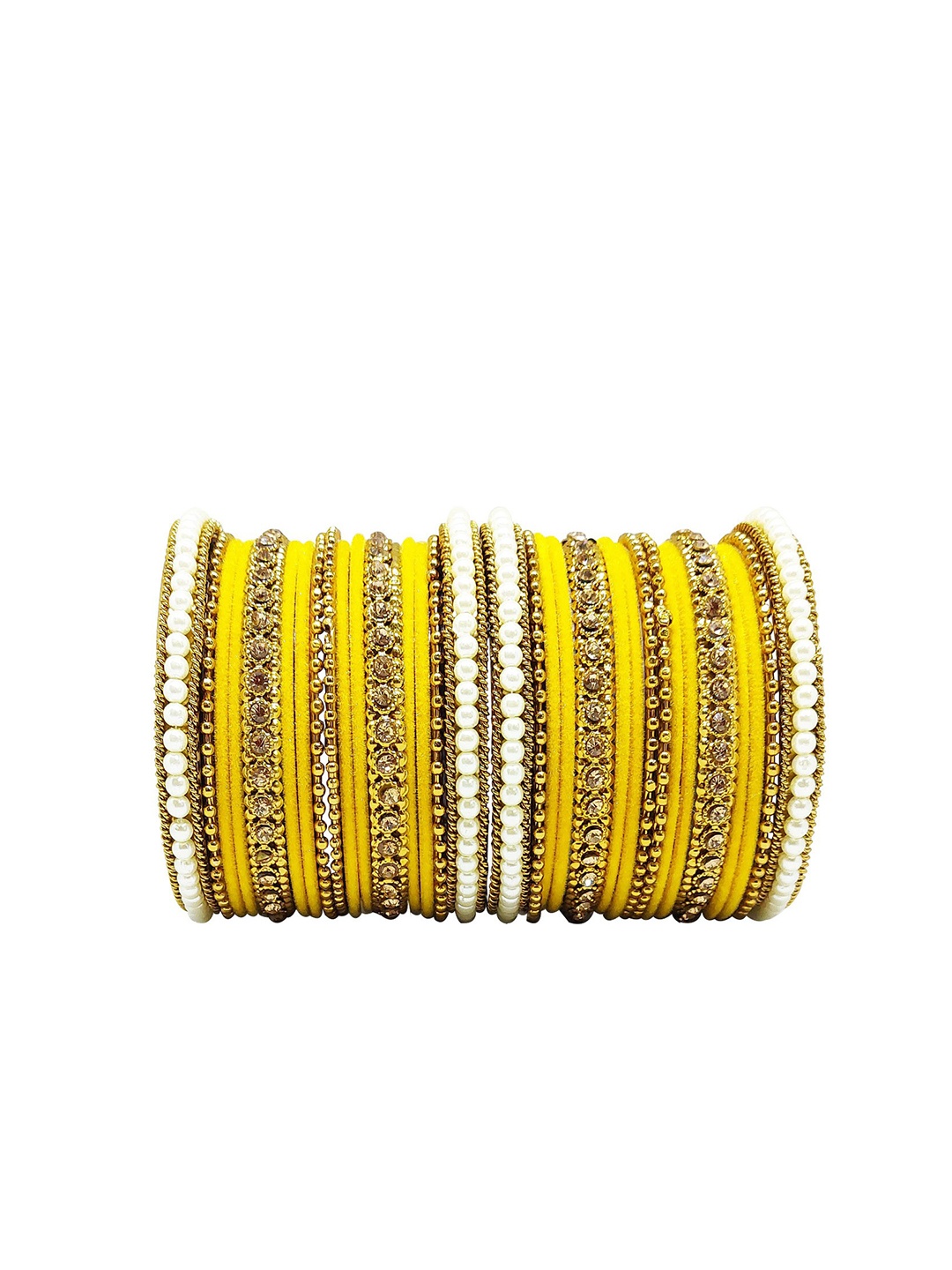 

CHRISHAN Set Of 32 Stone-Studded Bangles, Yellow