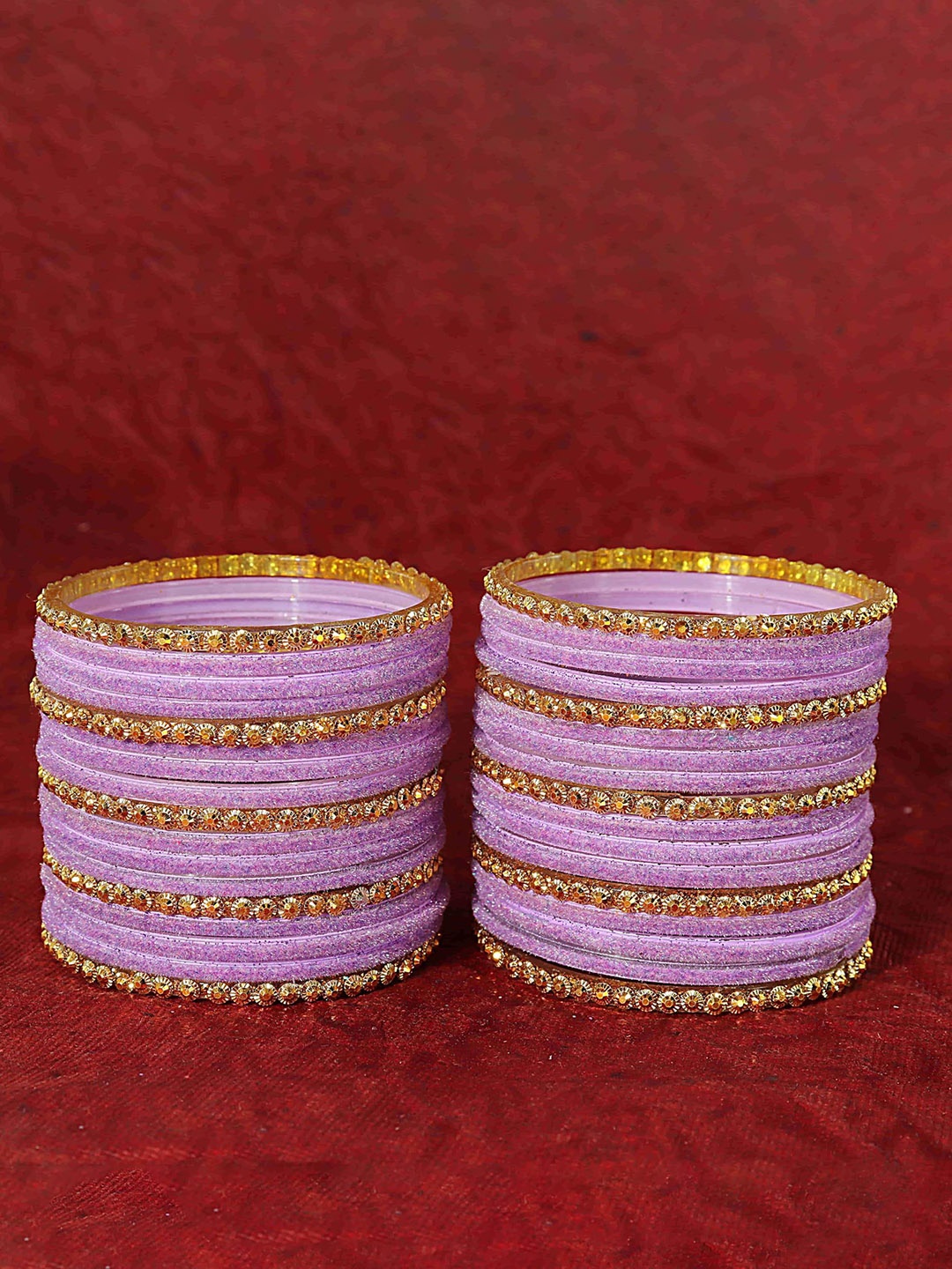 

ZULKA Set of 34 Stylish Glass & Golden Beads Velvet Bangle | Fancy Bangles, Orange