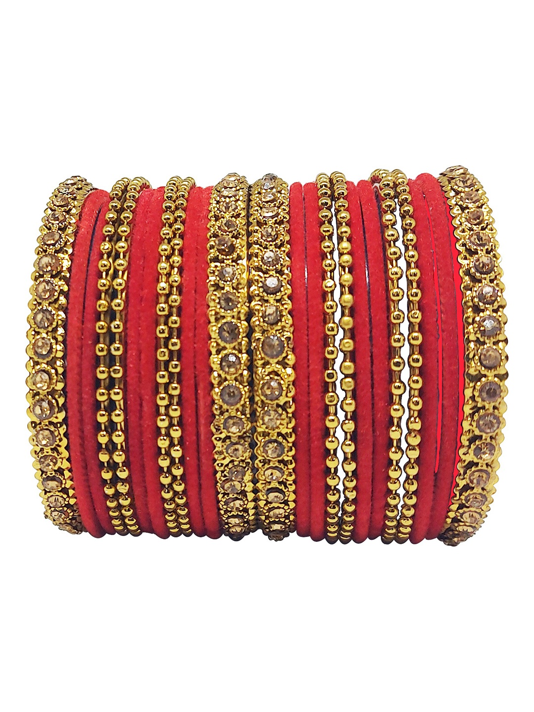 

CHRISHAN Set Of 24 Stone-Studded Bangles, Red