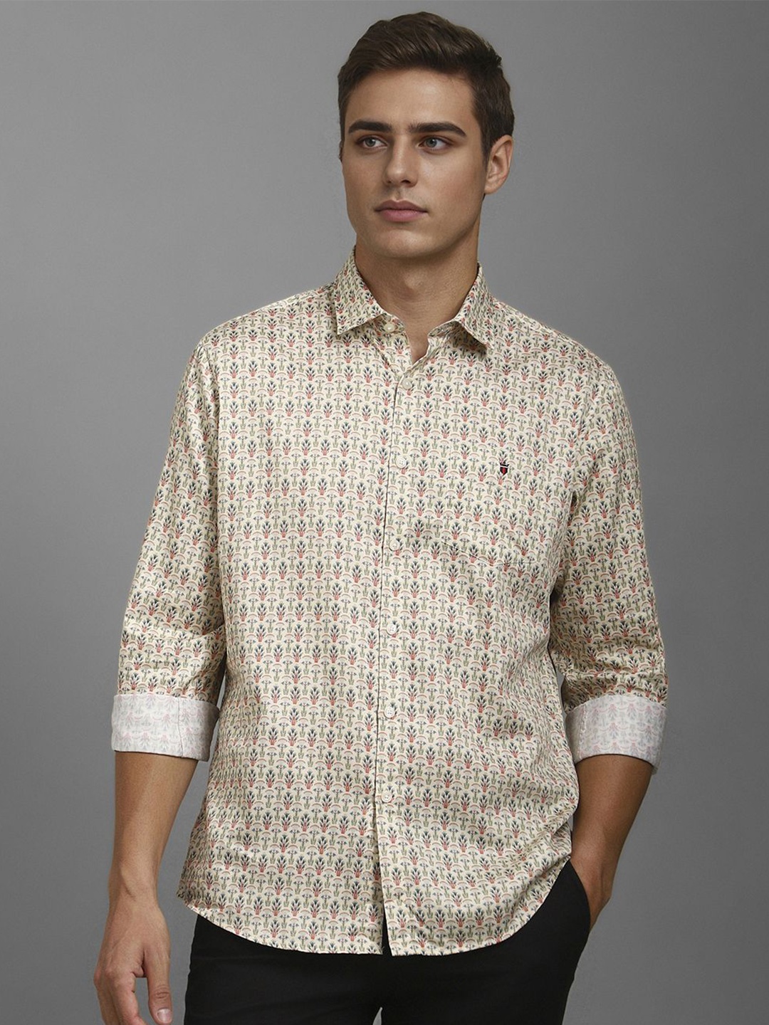 

Louis Philippe Sport Men Floral Printed Opaque Cotton Casual Shirt, Cream