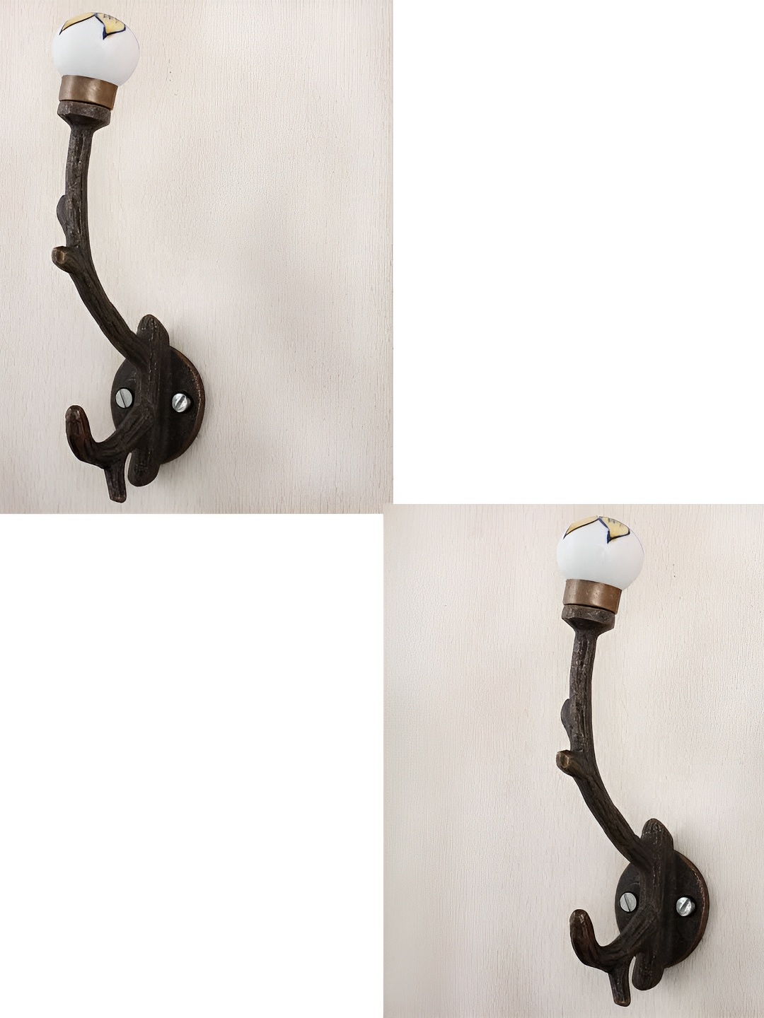 

IndianShelf White & Yellow 2 Pieces Floral Printed Ceramic Wall Hooks