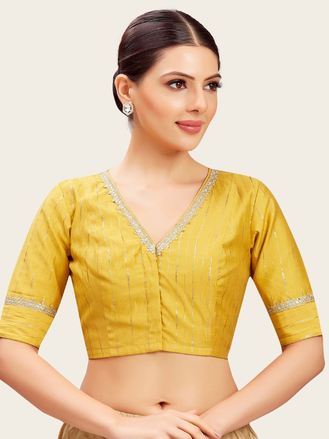 

Studio Shringaar Women V- Neck Foil Print Saree Blouse., Yellow