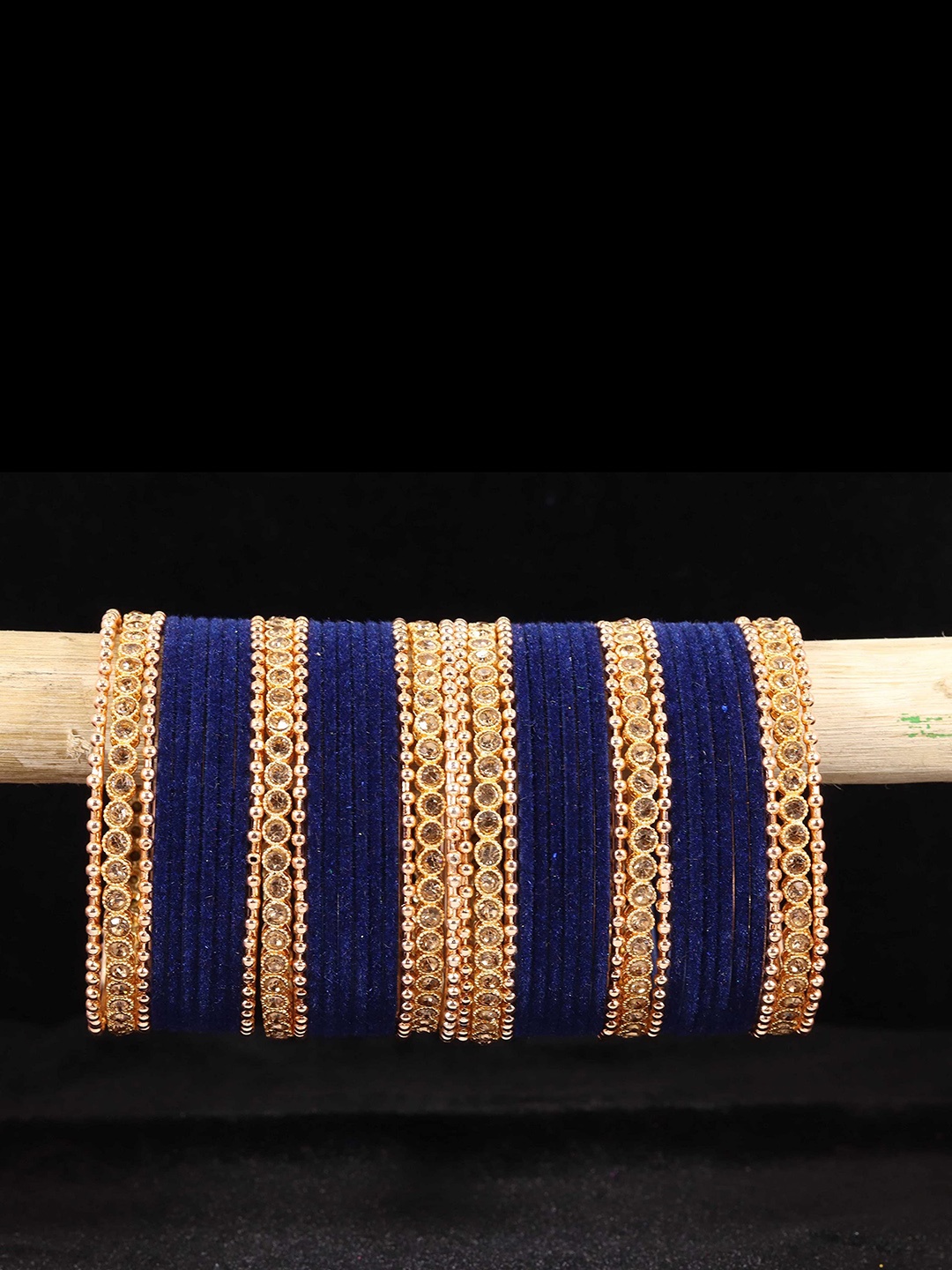

ZULKA Set Of 42 Ballchain Beaded Velvet Bangles, Blue