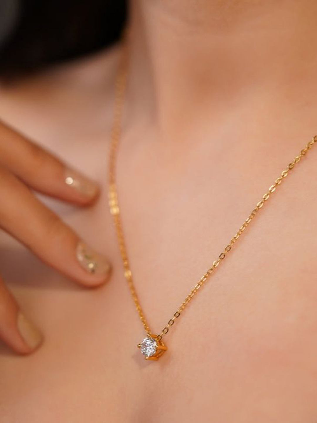 

DIATOMS Gold Plated Cubic Zirconia Studded Pendant with Chain