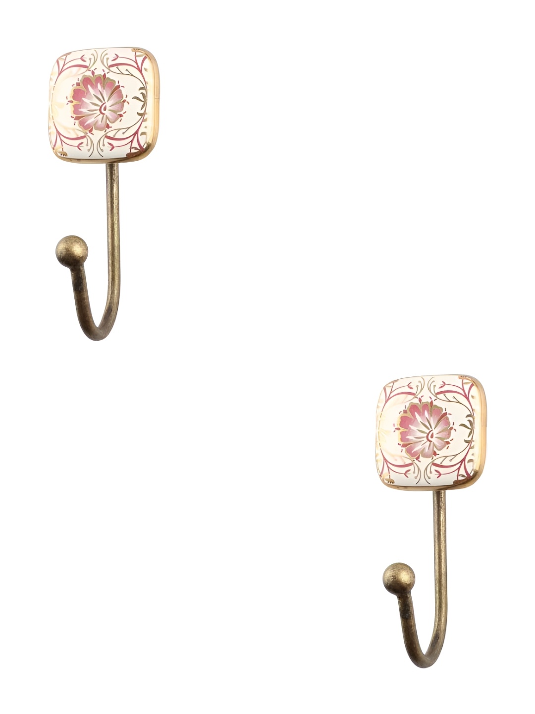 

IndianShelf Pink & Gold Toned 2 Pcs Flower Printed Ceramic Wall Hooks