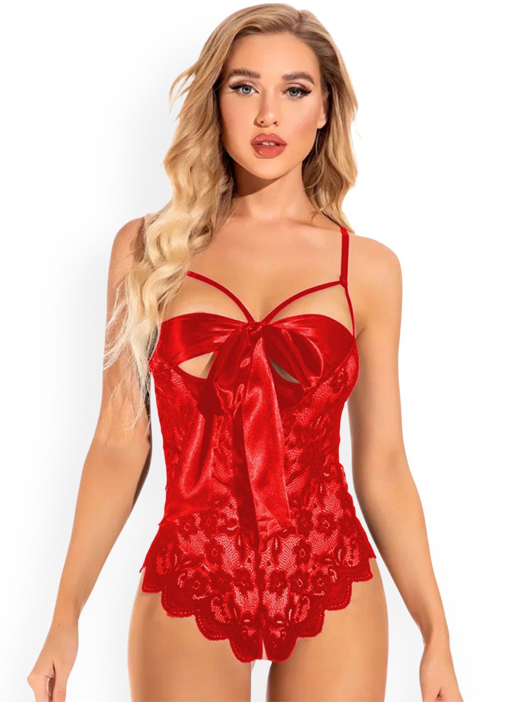 

VAGHBHATT Women Self Design Shoulder Straps Baby Doll, Red