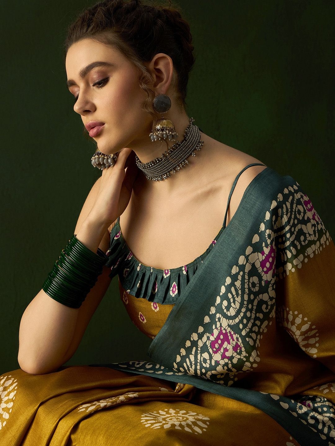 

Sangria Batik Printed Bagru Saree With Blouse Piece, Mustard