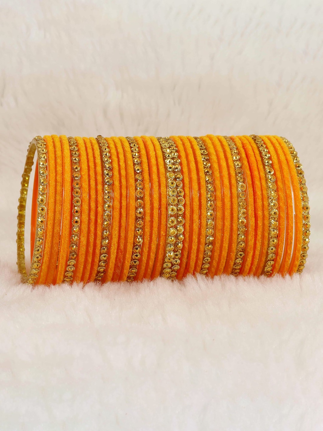 

Set of 34 Stylish Glass & Golden Beads Velvet Bangle | Fancy Bangles, Green