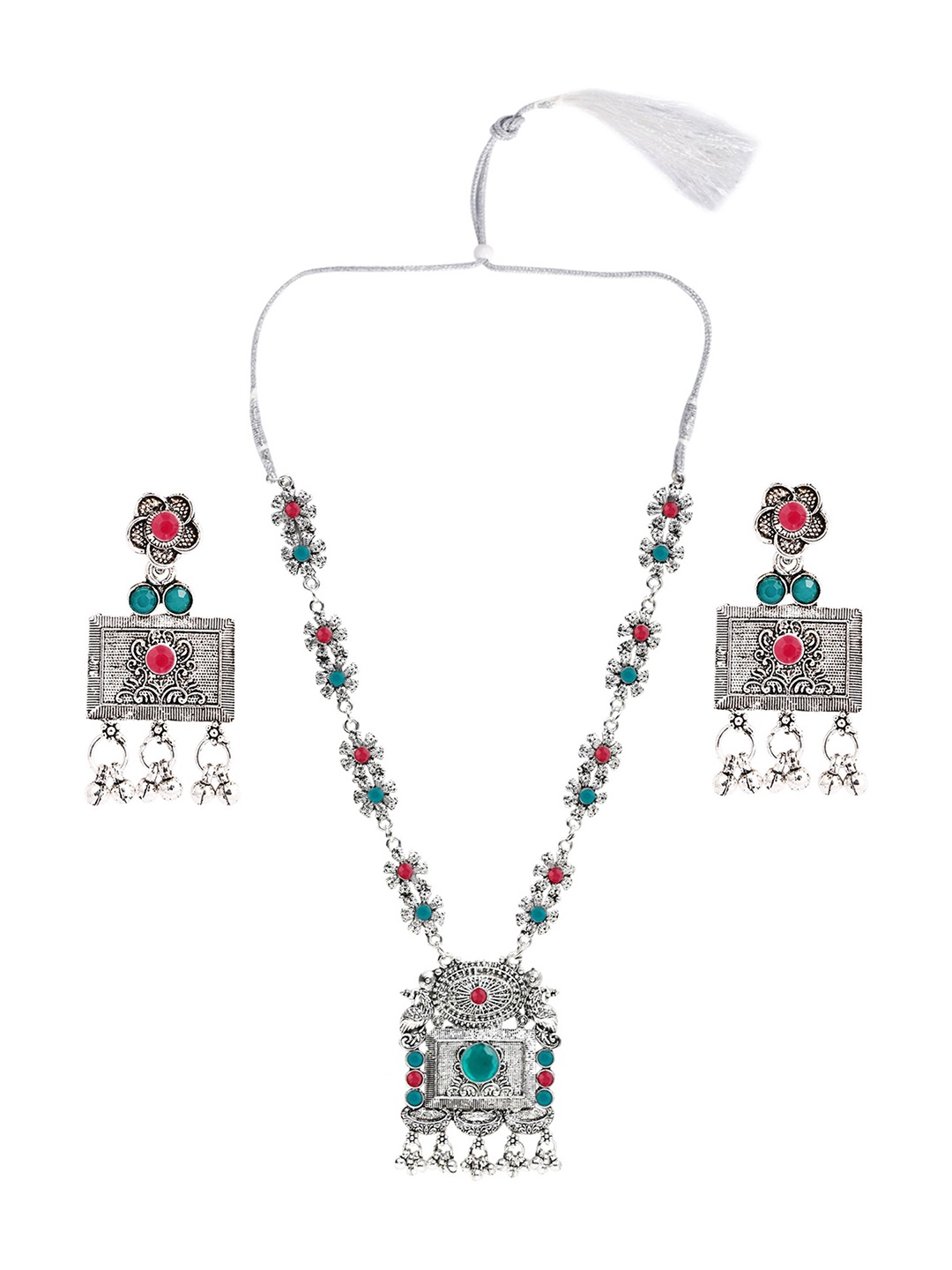 

SUNHARI Stone Studded & Beaded Jewellery Set, Silver