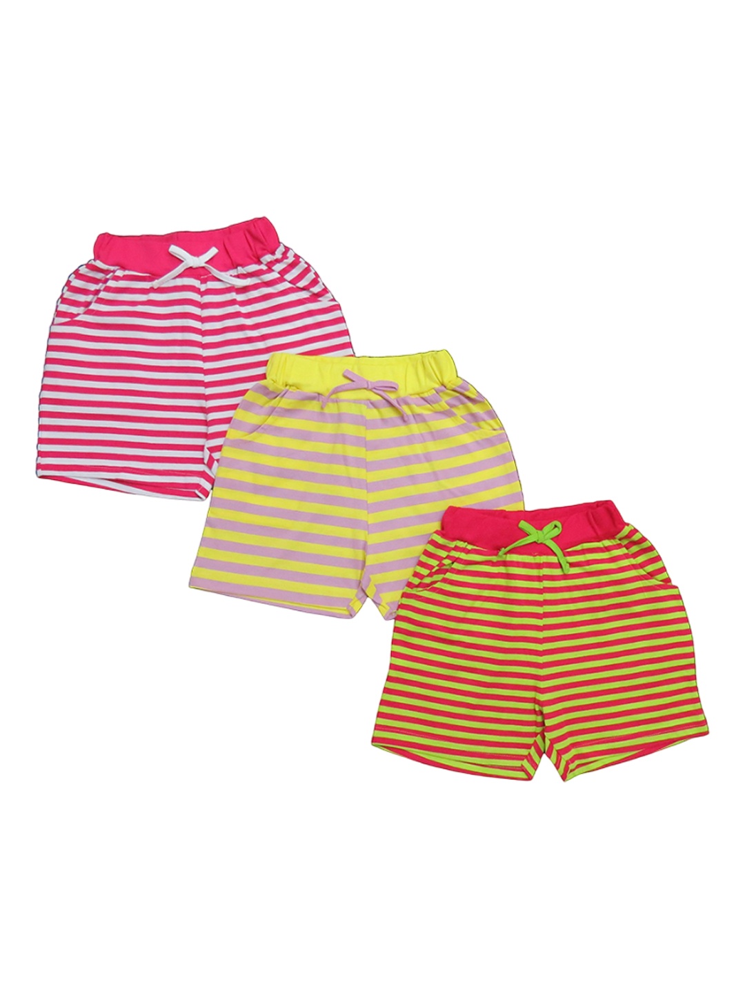 

Clothe Funn Girls Pack of 3 Striped Printed High-Rise Hot Pants Shorts, Multi