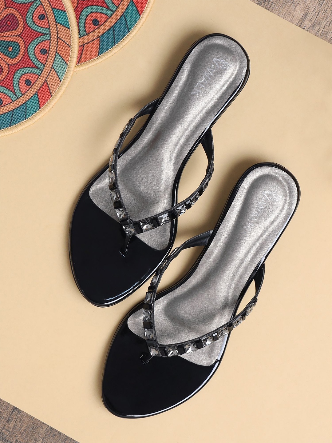 

V-WALK Women Embellished Block Heel Sandals, Black