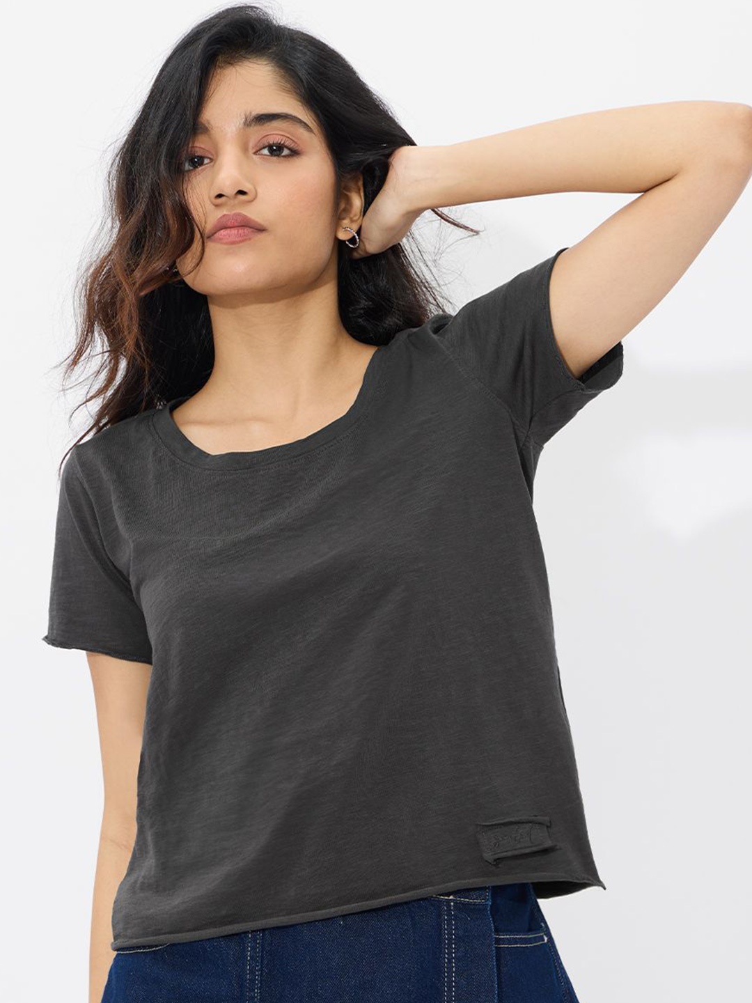 

The Souled Store Women Printed T-shirt, Charcoal