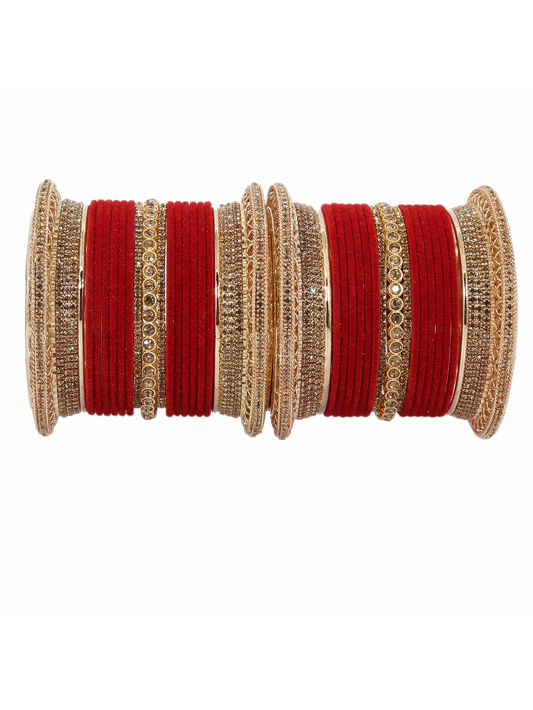 

ZULKA Set of 68 Metal with Zircon Gemstone and Velvet Studded Bangles, Gold