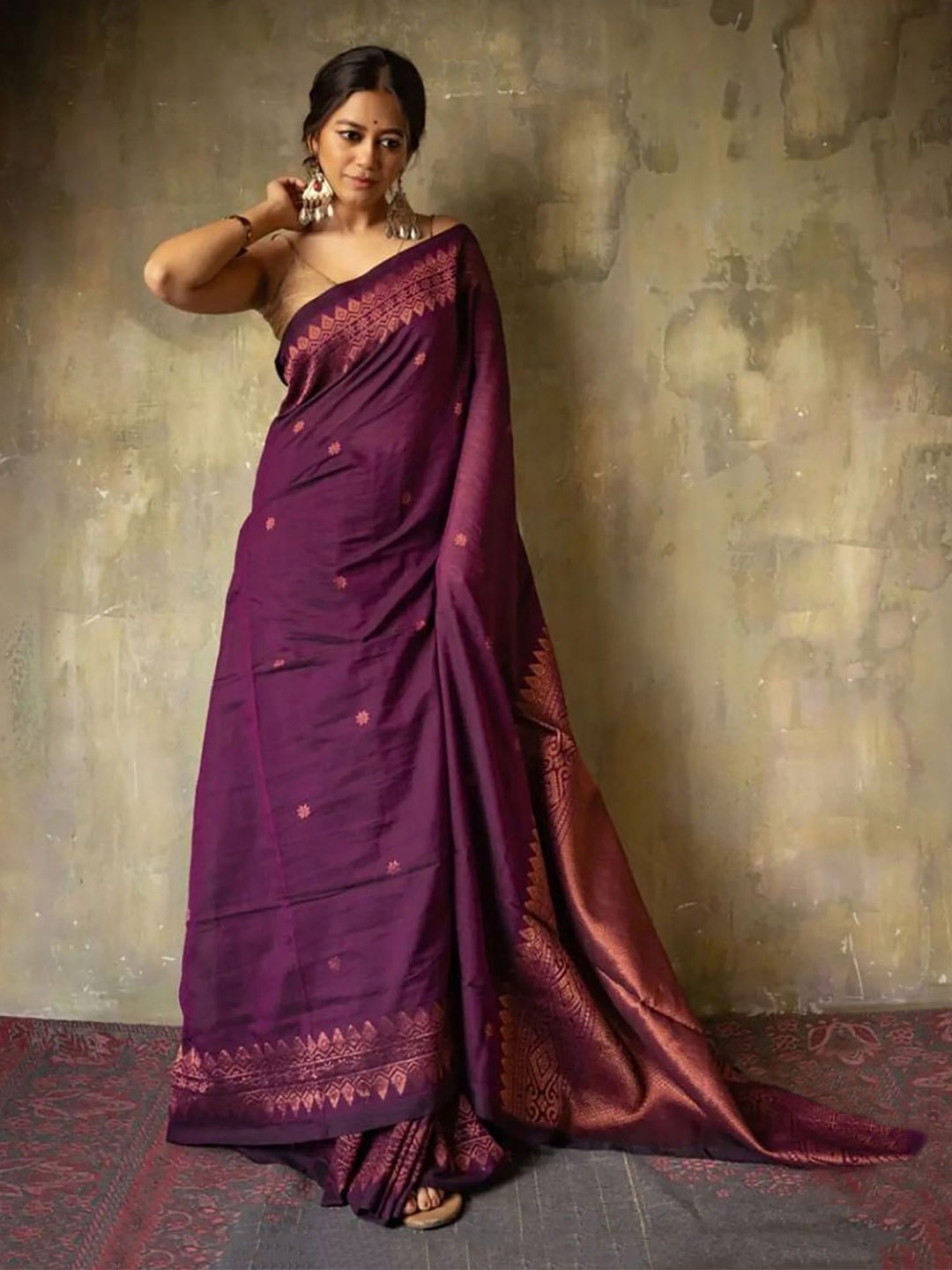 

Anjaneya Sarees Woven Design Zari Banarasi Saree, Purple