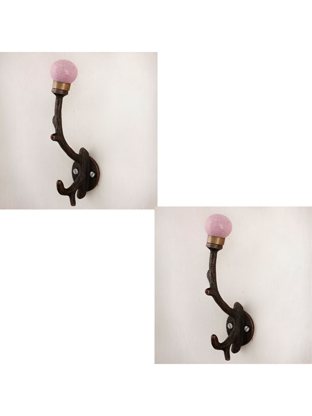 

IndianShelf Pink & Brown 2 Pieces Printed Ceramic Wall Hooks