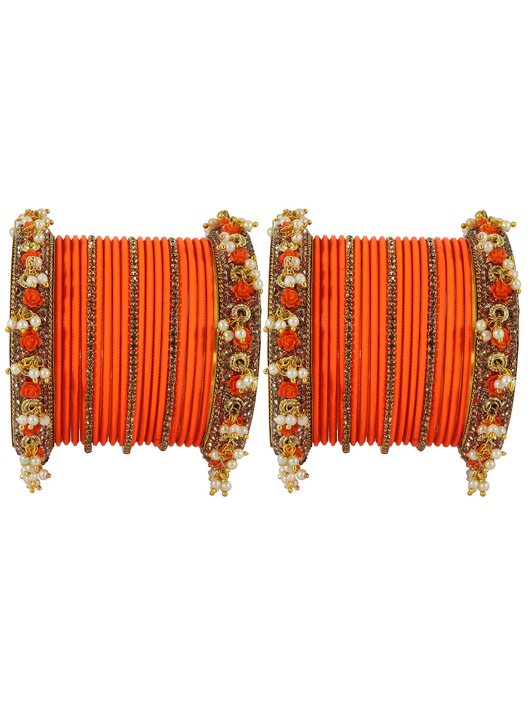 

ZULKA Set Of 42 CZ Stone Studded & Beaded Bangles, Gold