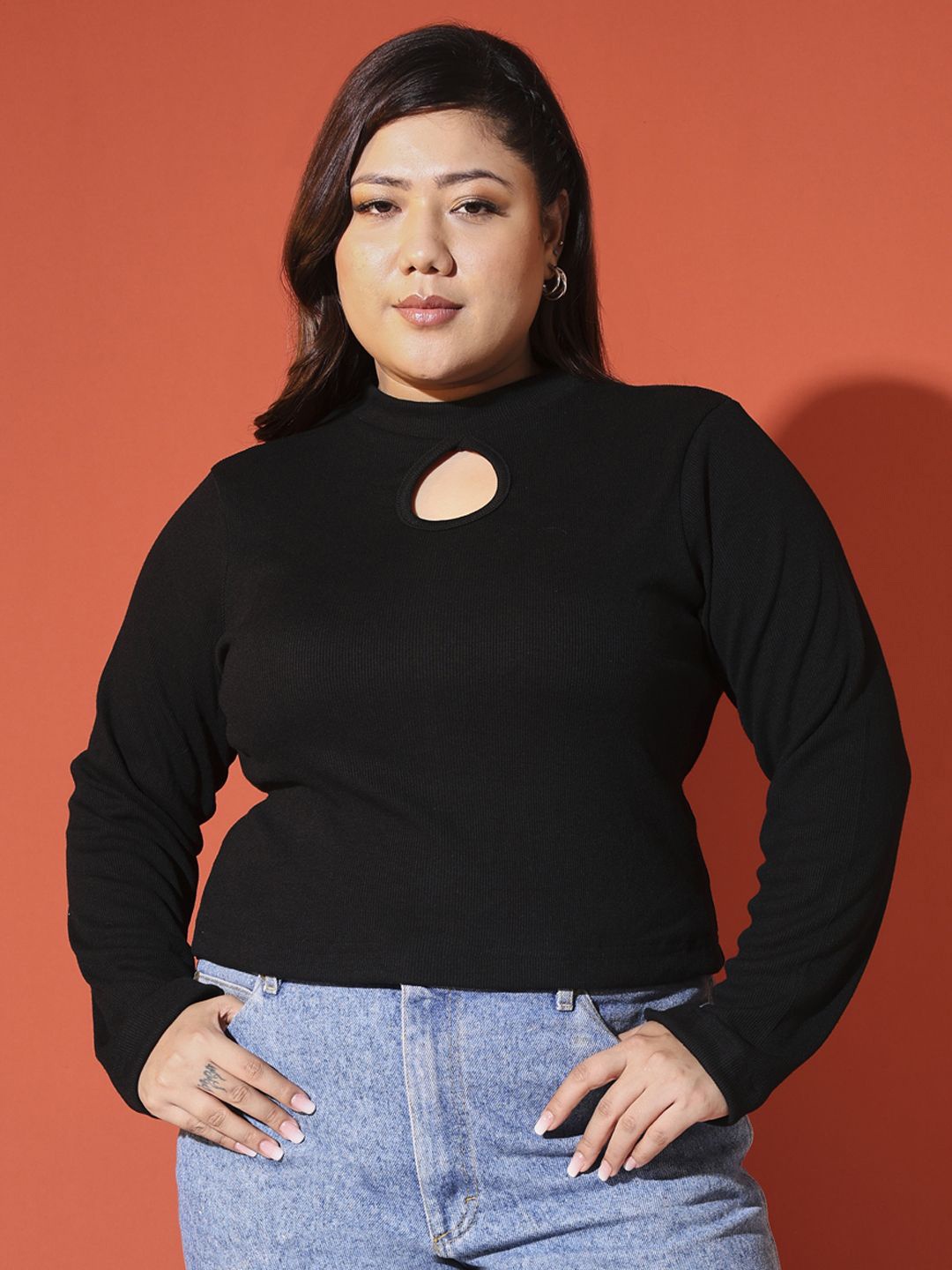 

MOOBA Women Plus Size Cut Out Casual Top, Black