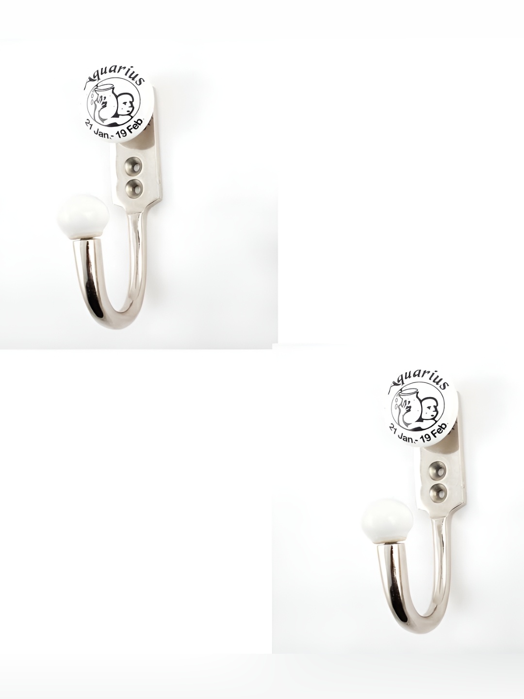 

IndianShelf Silver-Toned & White 2 Pieces Aquarius Printed Ceramic Aquarius Wall Hooks