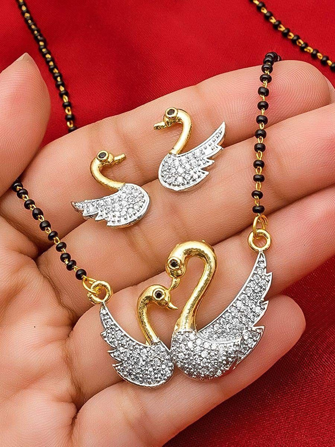 

SUNHARI Gold-Plated Artificial Stones and Beads Mangalsutra
