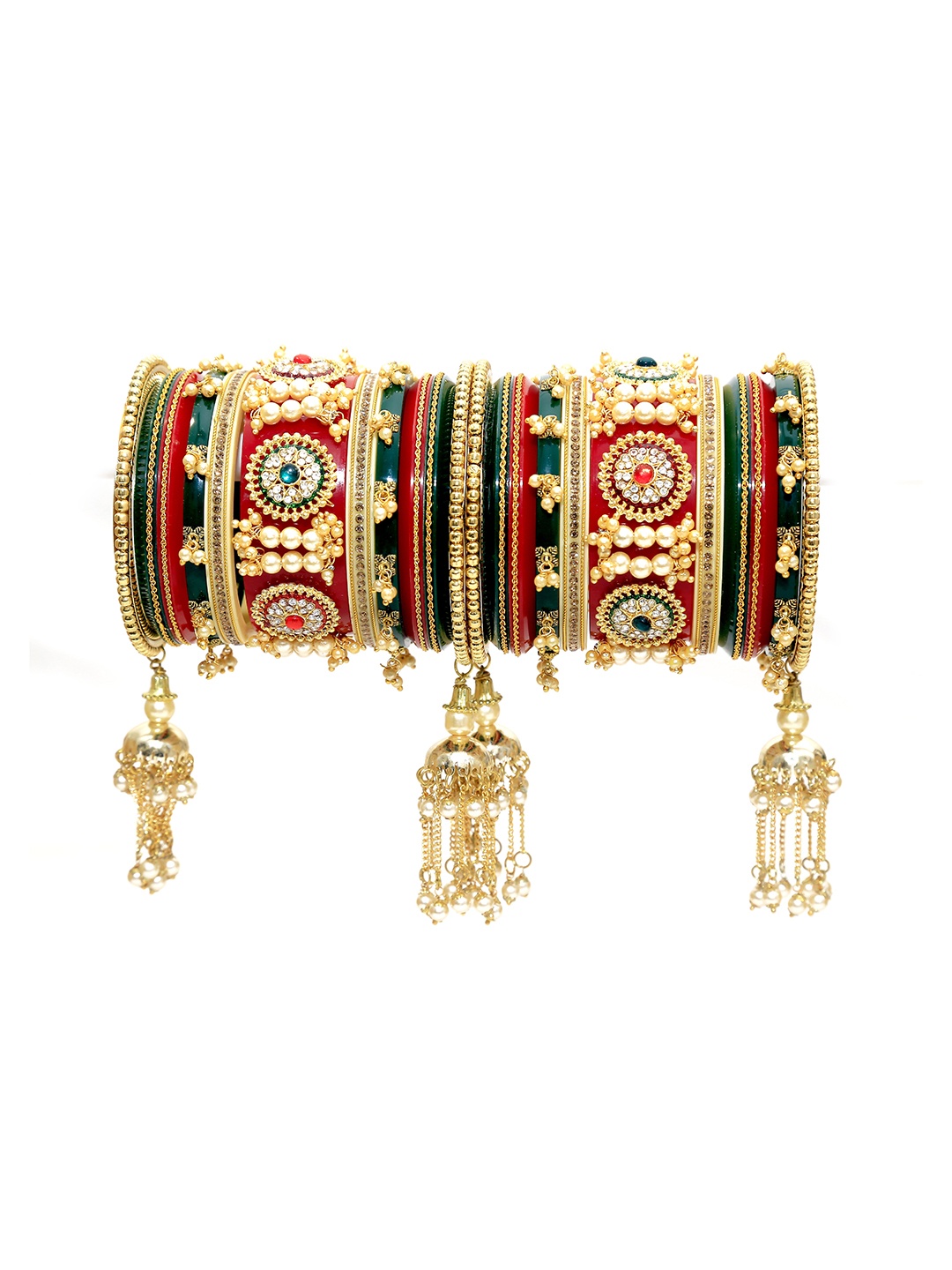 

Align Set Of 2 Gold-Plated Stone Studded & Beaded Chuda Bangles