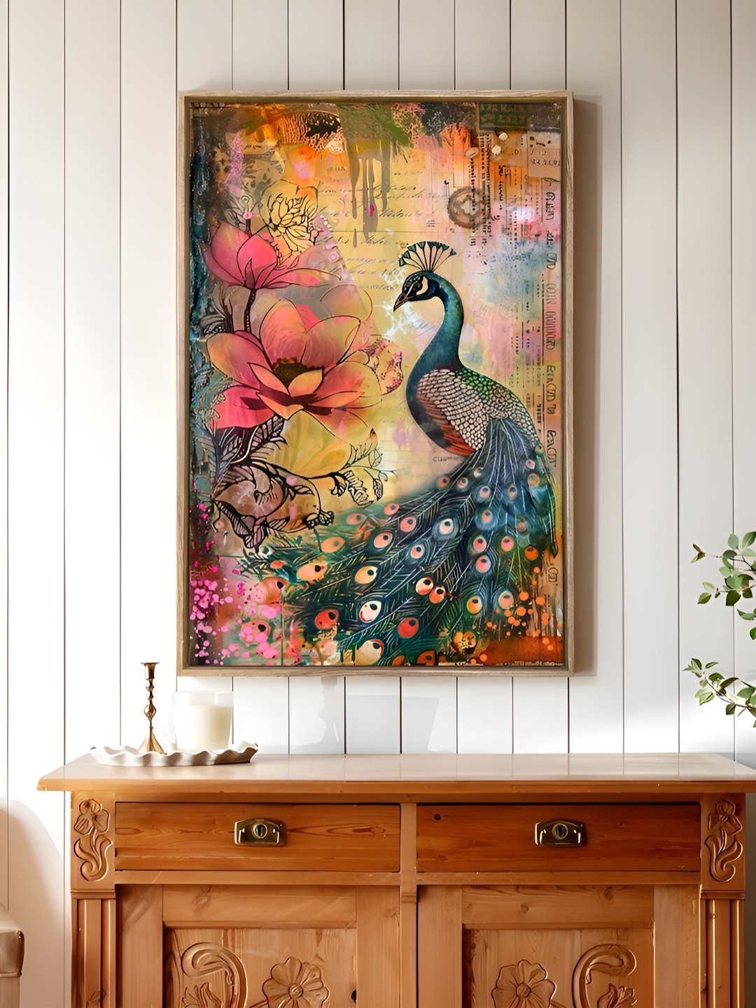 

Art Street Beige & Green Modern Peacock Canvas Wall Art