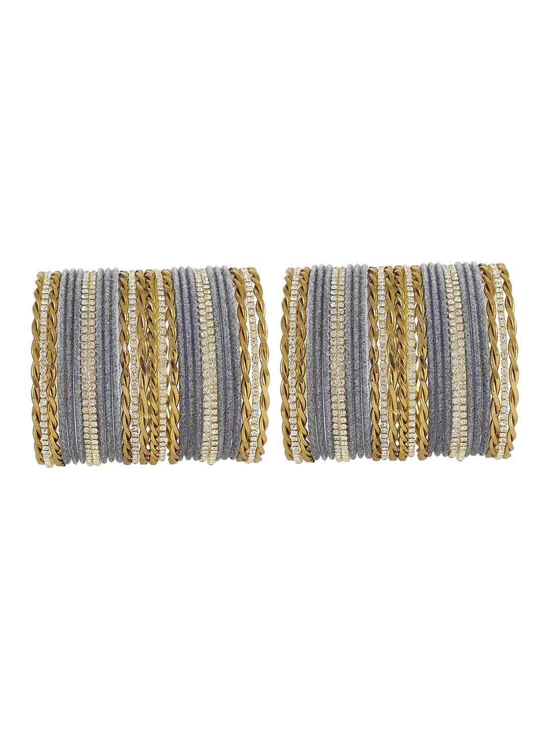 

ZULKA Set of 28 Metal Zircon Gemstone & Velvet Twisted Bangle, Blue
