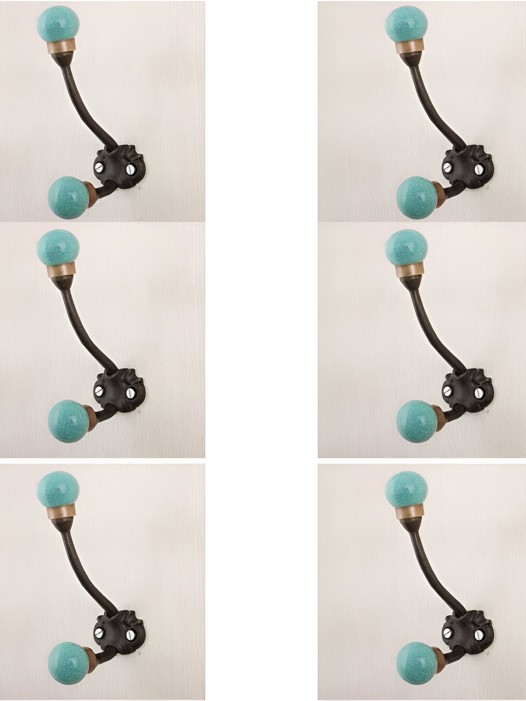 

IndianShelf Blue & Brown 6 Pieces Crackle Printed Ceramic Wall Hooks