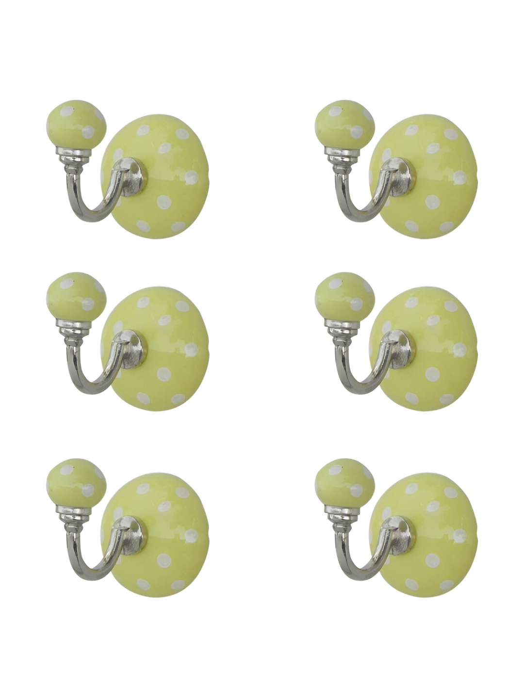 

IndianShelf Yellow & White 6 Pieces Printed Ceramic Wall Hooks