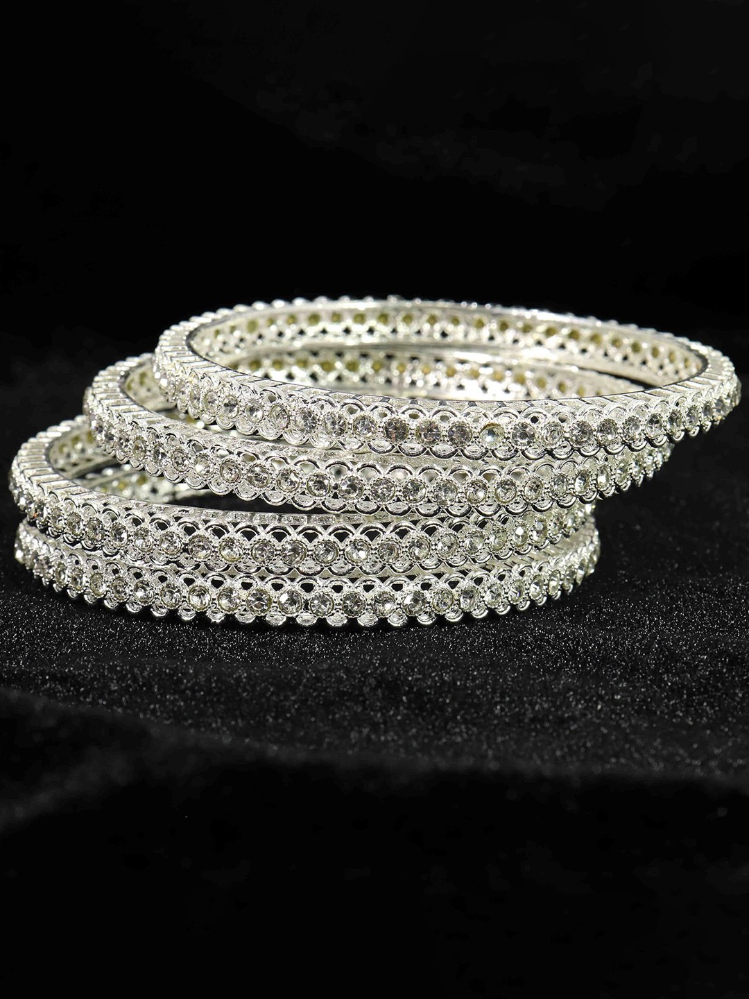 

ZULKA Set of 4 Alloy Base Artificial Studded Bangels, Silver
