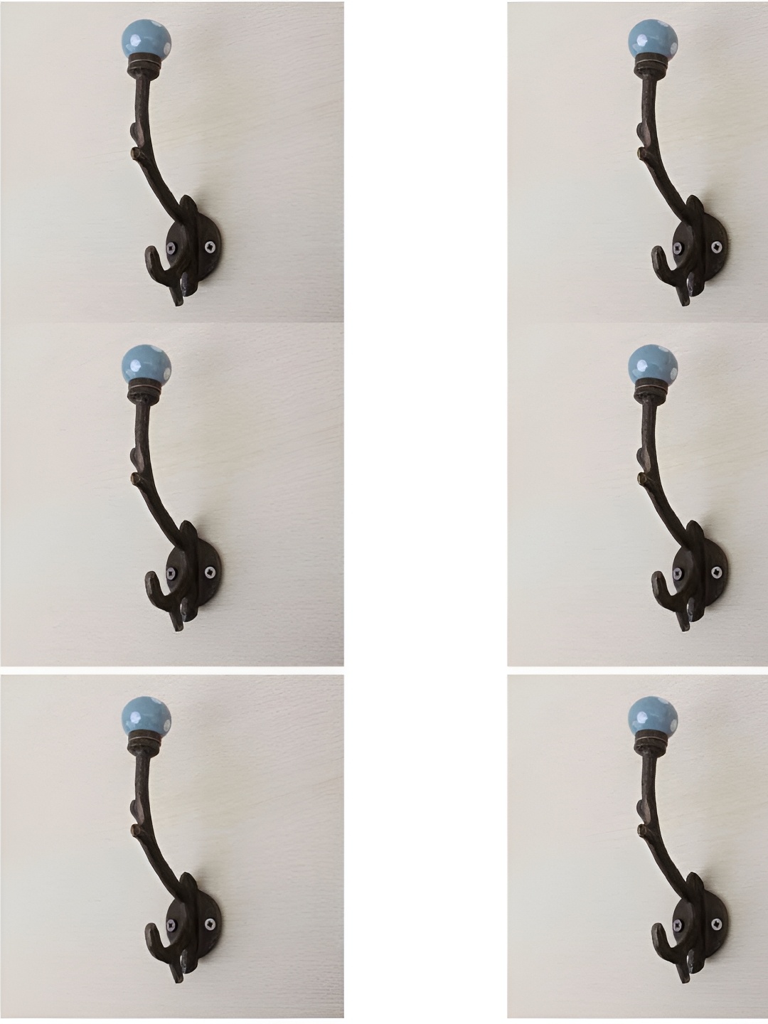 

IndianShelf Grey & White 6 Pieces Printed Ceramic Wall Hooks